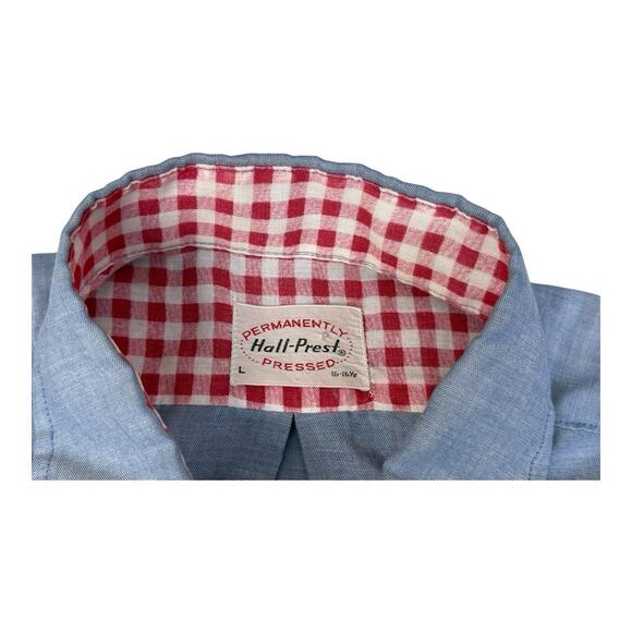 VINTAGE 70s Hall-Prest Large Button Dagger Collar Denim Color DRESS SHIRT Rare - Picture 13 of 14